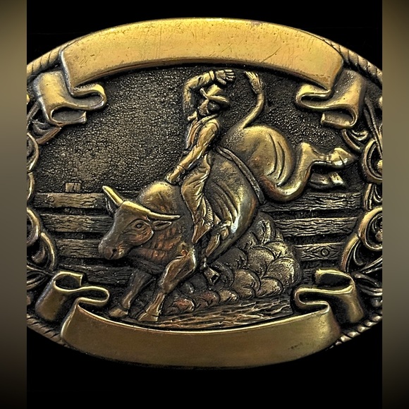 Vintage Chambers Western Belt Buckle Rodeo Cowboy Bull Rider Solid Metal - Picture 4 of 15